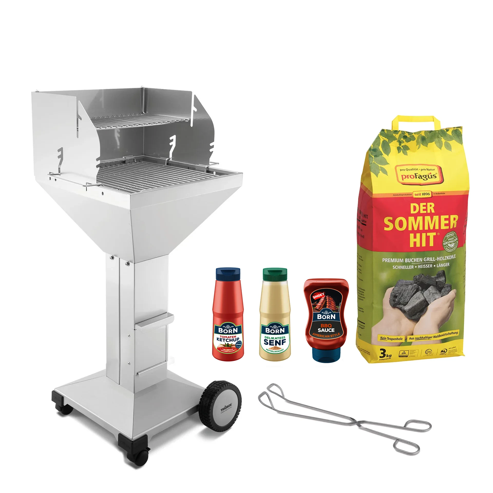THÜROS T3 Direkt Plus fahrbar Holzkohlegrill - Vorteilsset