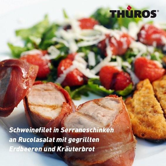 Schweinefilet in Serranoschinken an Rucolasalat mit gegrillten ...