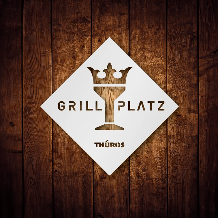 THÜROS Schild 24 × 24 cm – Grillplatz mit Krone