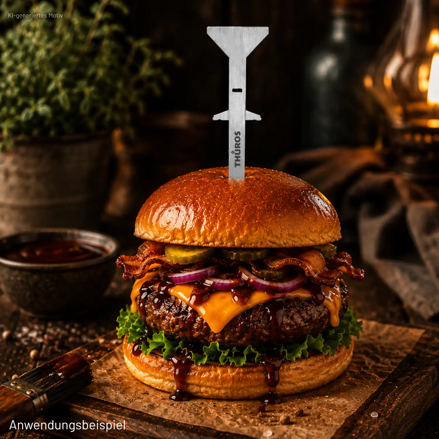 THÜROS Edelstahl Burgerspieß mit Grill