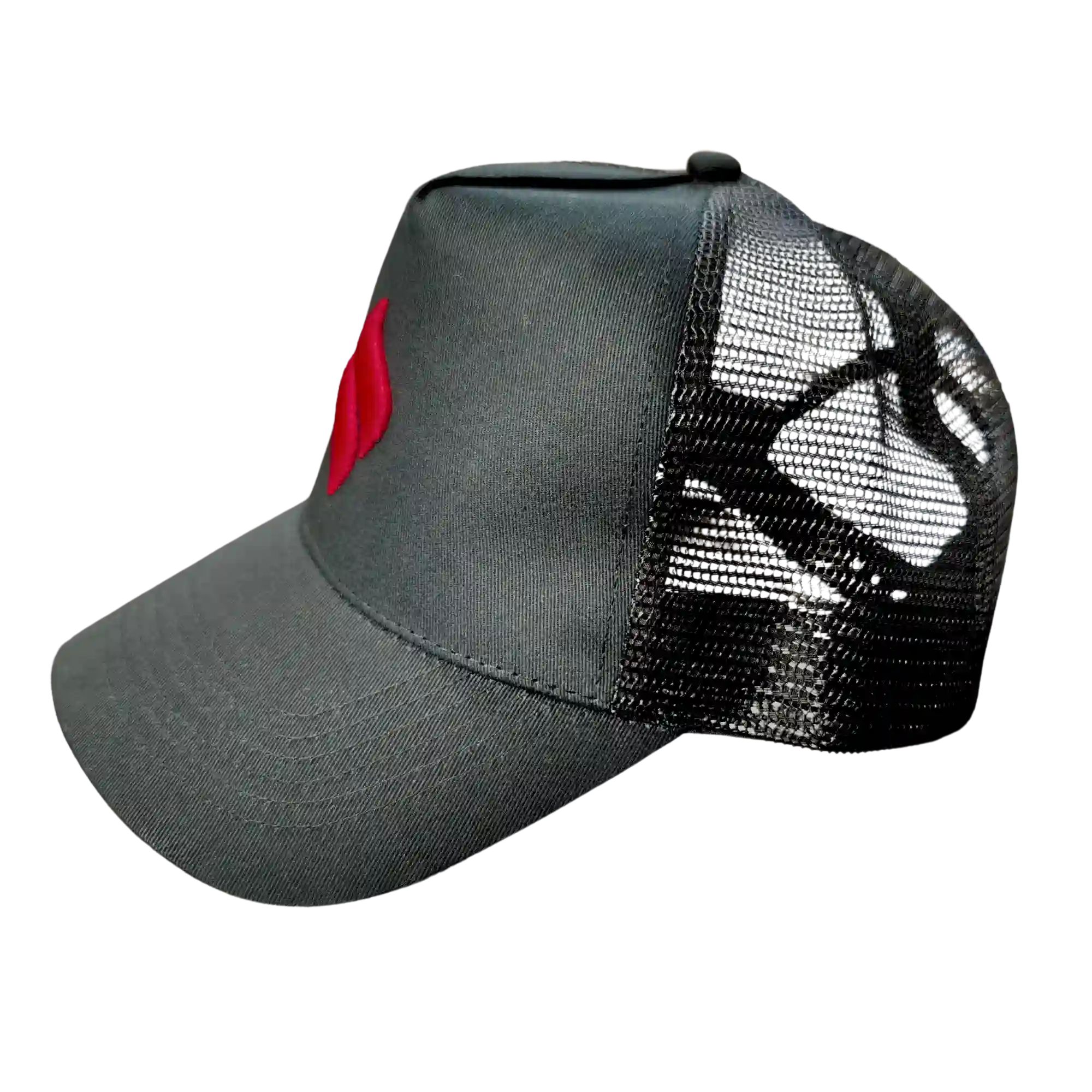 Schwarze THÜROS Trucker Cap mit rotem Flammenlogo